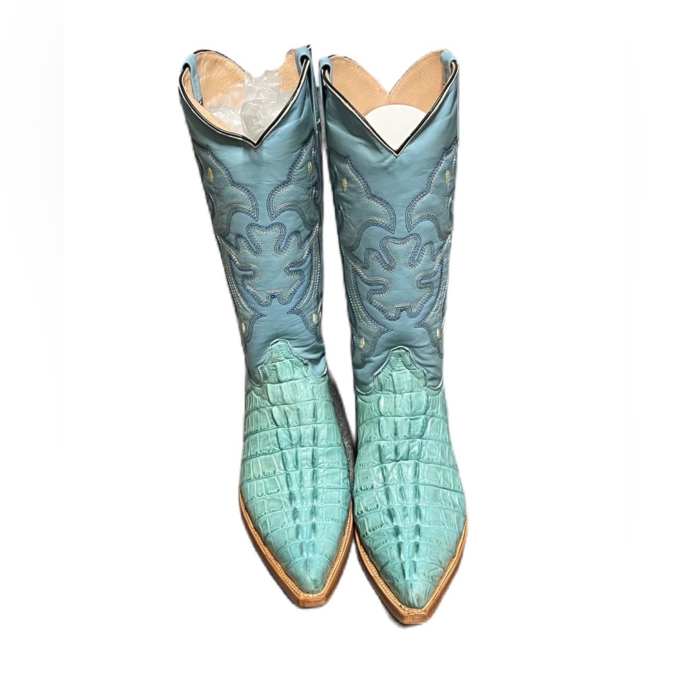 Oliverios Mens Light Blue Crocodile Tail Boot